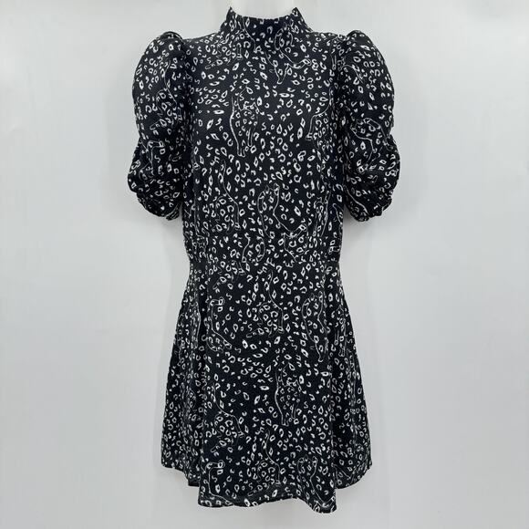 Ted Baker Exaggerated Sleeve Abstract Cat Print Mini Dress Sz 2 US S Black Raayy - Picture 3 of 16